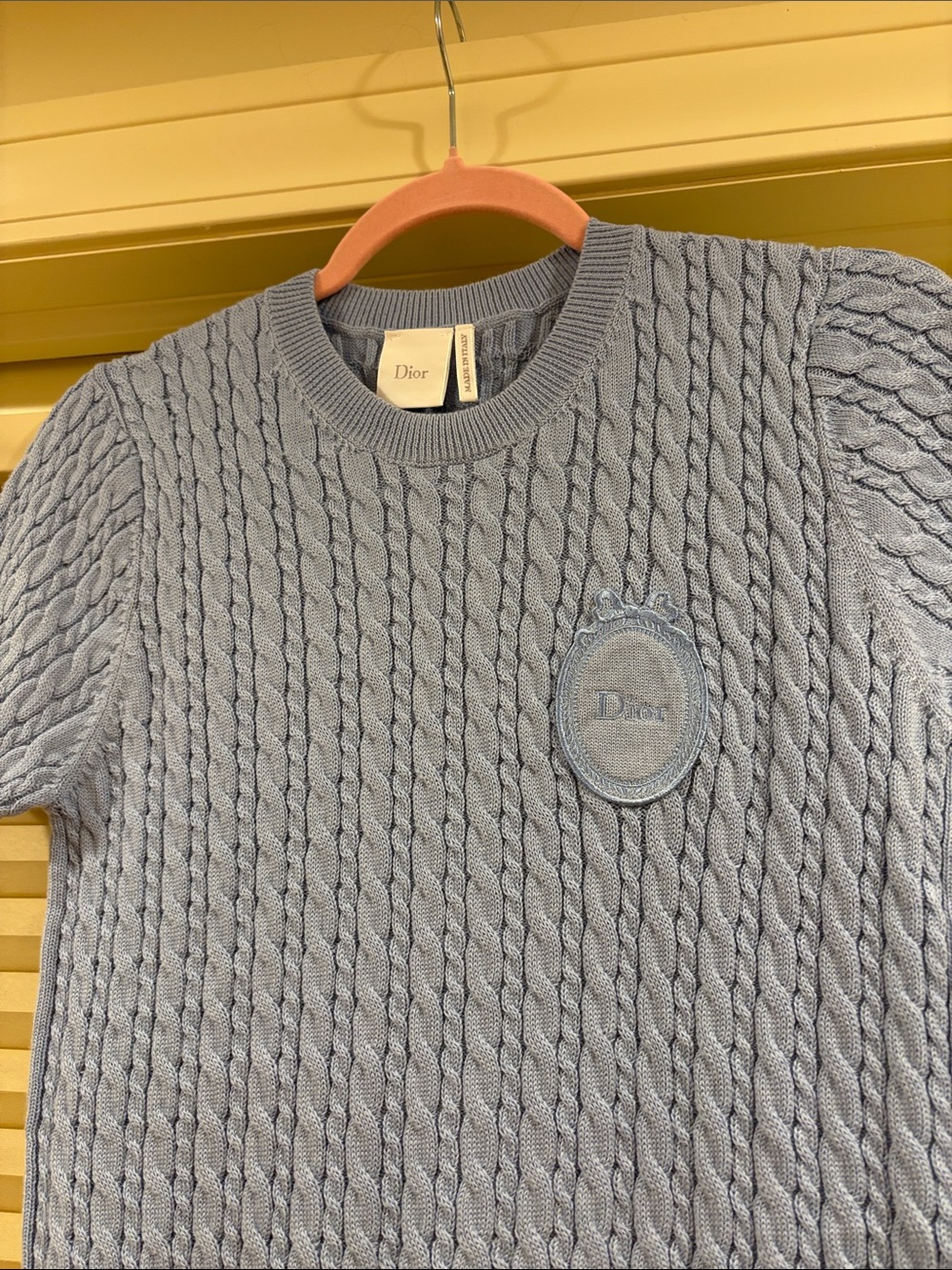NWOT Dior Powder Blue Cable-Knit Short Sleeve Sweater, Size 40 - Picture 2 of 4